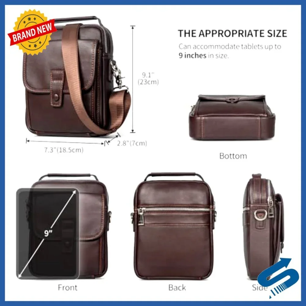 Leather Messenger Bag Crossbody Sling Travel Daypack Magnetic Buckle